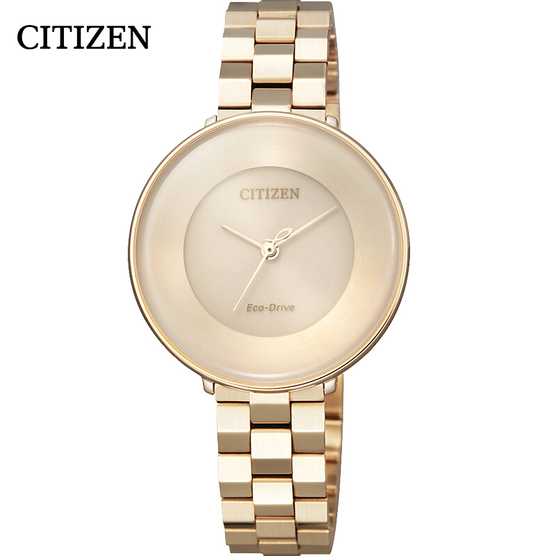 西铁城（CITIZEN）光动能金色钢带球面表镜简约时尚休闲女表EM0603-89X