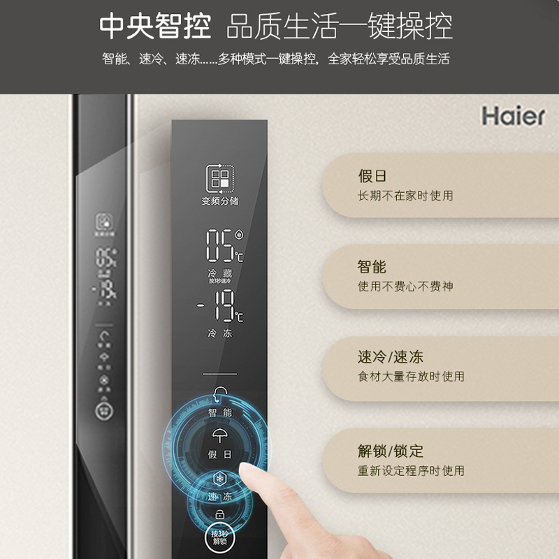 Haier海尔冰箱 对开门风冷无霜双变频净味超薄家用541升大容量节能静音轻奢金 对开门双门电冰箱BCD-541WDGL