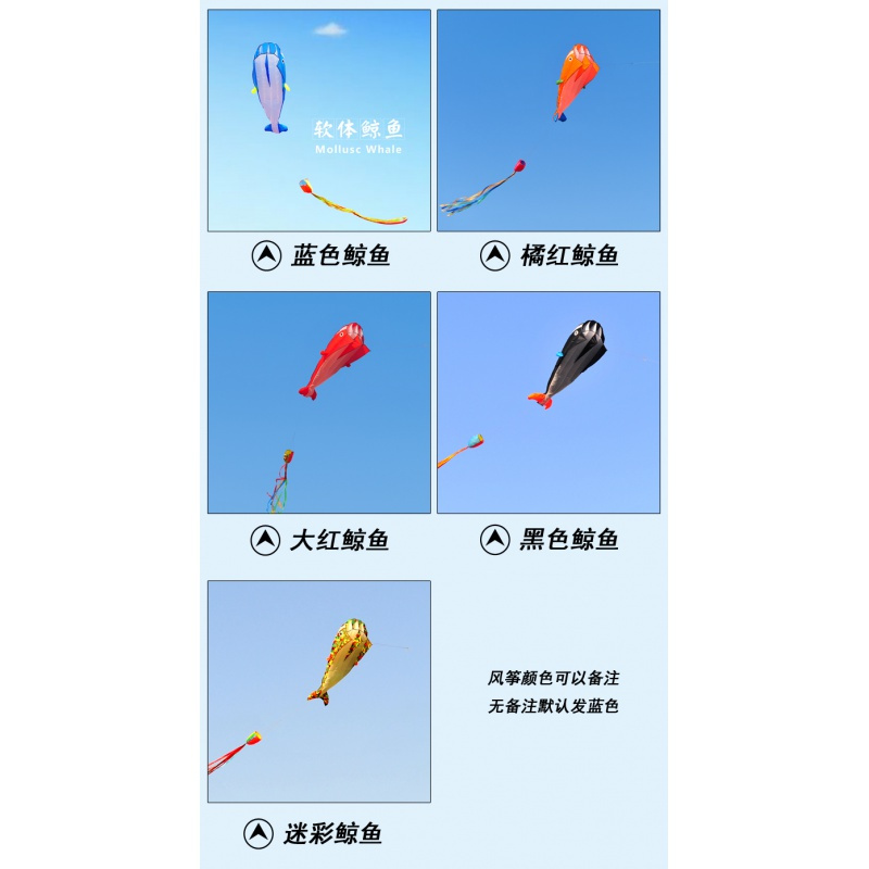 潍坊风筝高档软体鲸鱼海豚风筝大型好飞易飞成人儿童风筝正品创意 三维工匠 颜色可备注，无备注默认发蓝色