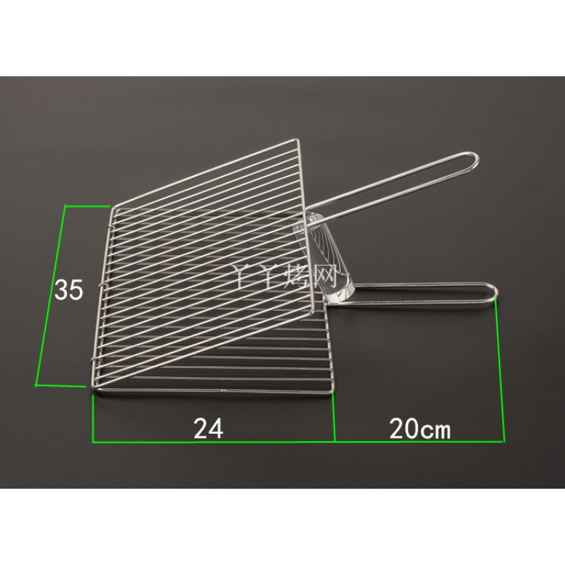 不锈钢烤鱼夹子加粗烧烤拍子长方形 家用商用纳丽雅烧烤工具烤鱼夹大号 长40宽25cm