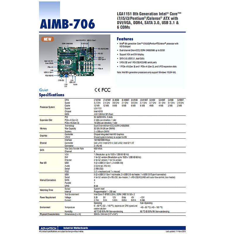 研华工控机IPC-610L+AIMB-706VG板卡配置(i5- 9500- 8GB -1TB固态)