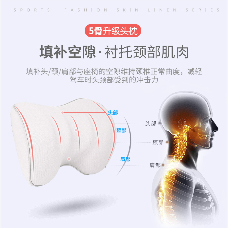 头枕/颈枕-汽车头枕护颈枕车载靠枕记忆棉座椅卡通可爱车用内腰靠垫套装一对 5骨升级头枕-奶茶杏一对X83P79