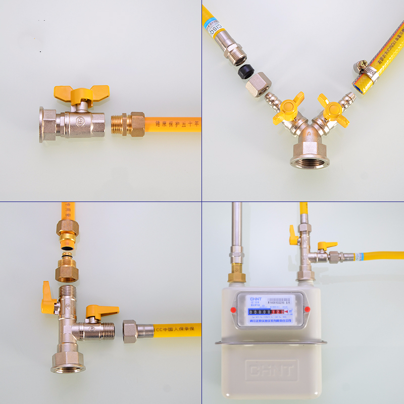 铜天然气表阀三通M30转4分煤气灶燃气表开关接头一分两路 Y型燃气表阀(插口+插口)