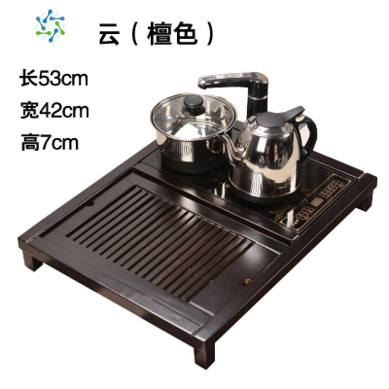 实木茶盘套装带电磁炉四合一体小号茶台家用茶道功夫茶具茶海排水 三维工匠 平步青云【檀色】半自动