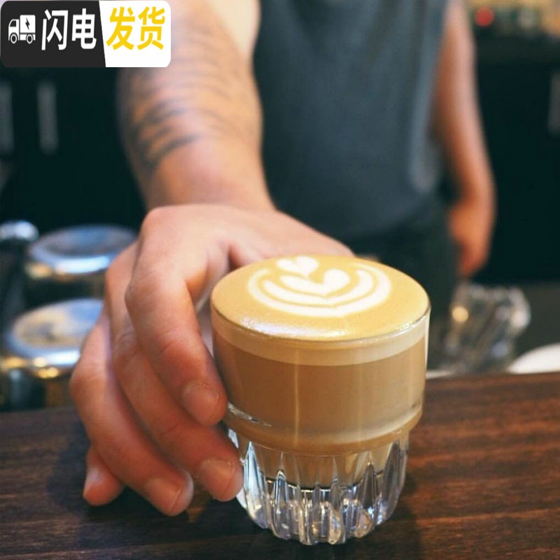 三维工匠flat white玻璃咖啡杯 小拿铁澳白杯耐热玻璃杯ins网红意式竖纹杯 320ML-6只装折扣价