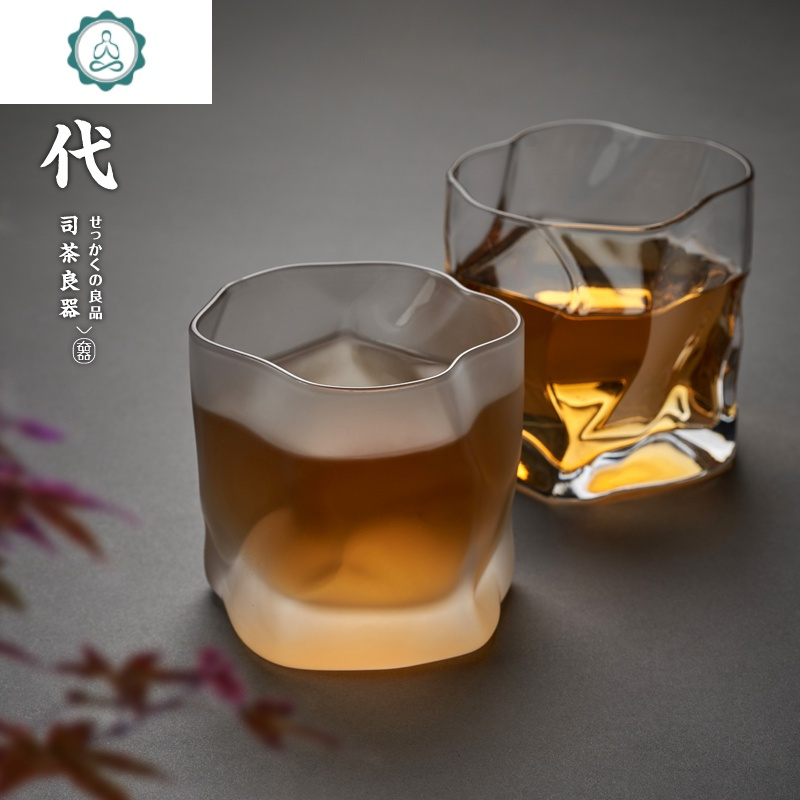 手工甩制锤纹 磨砂琉璃品茶杯玻璃杯威士忌杯 洋酒杯玻璃小茶杯 封后 左旋盏75ml