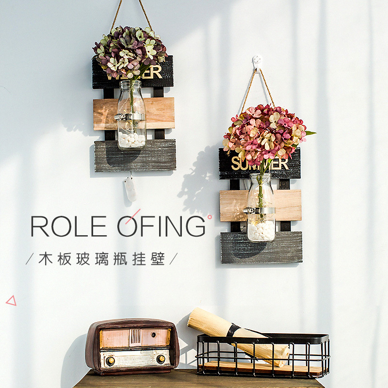 挂墙面上小装饰品创意壁挂件卧室植物仿真假花房间ins风客厅酒吧 褐色绿麦穗绿挂板