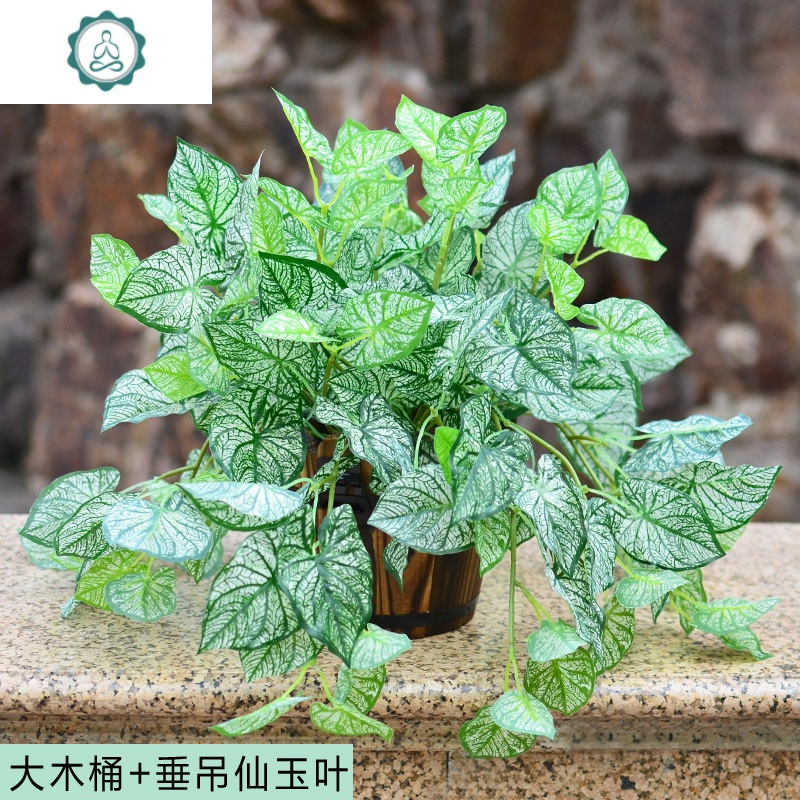 仿真植物假植物绿植室内外装饰墙壁盆栽垂吊绿萝盆栽仿真花植物 封后 大木桶垂吊白仙玉_249