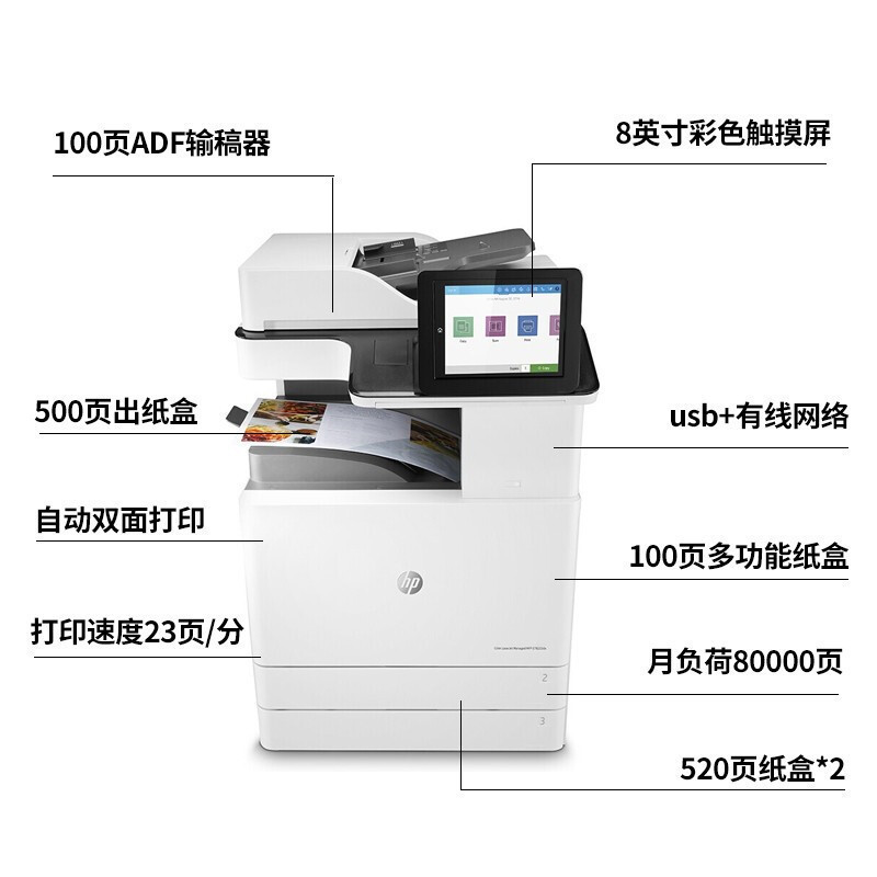 惠普（HP） Color LaserJet E78223dn A4管理型彩色数码复合机（打印，复印，扫描）-3