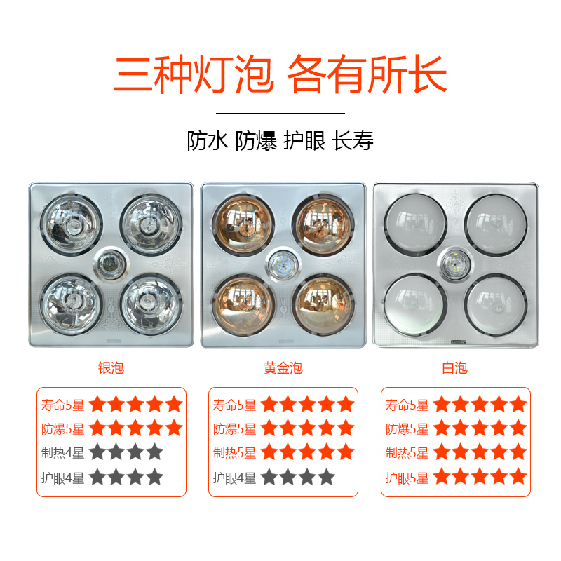 家用传统四灯取暖闪电客霸集成吊顶三合一卫生间壁挂普通灯暖挂壁浴霸 【集成吊顶】白色灯泡+LED+换气