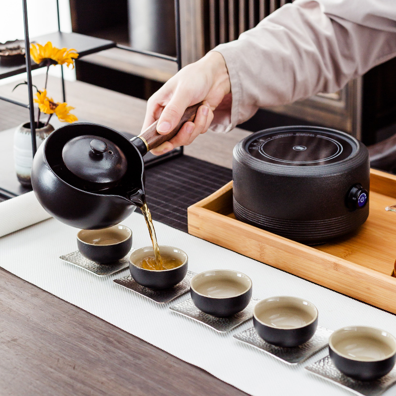 陶瓷煮茶器黑茶煮茶壶金蛋侧把壶日式泡茶壶花茶壶家用电热电陶炉 圆融电陶炉+沁香（白）壶