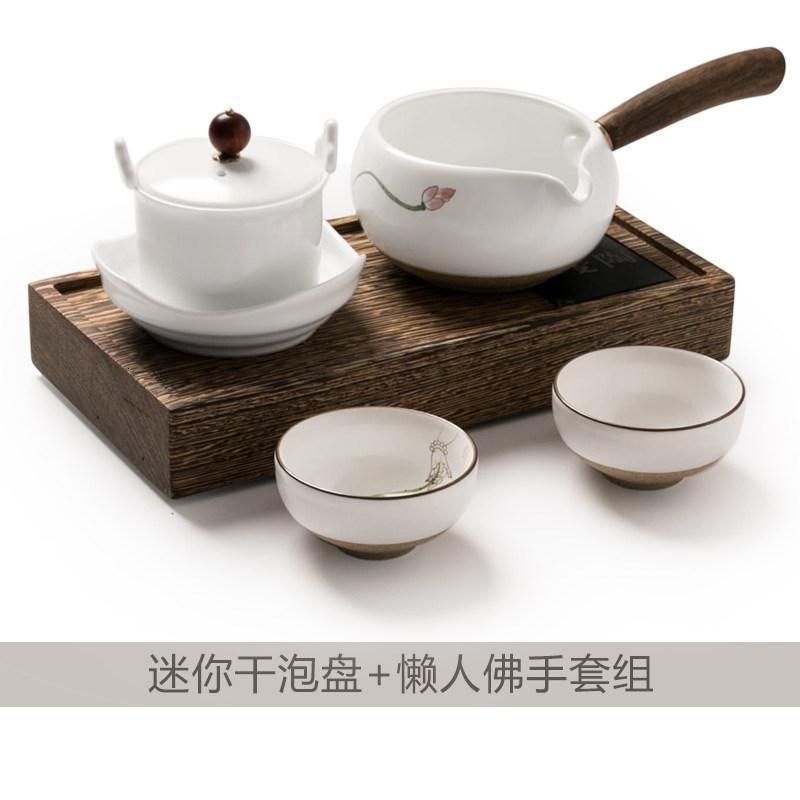 鸡翅木实盘茶具套装家用手绘白瓷整套功夫茶具一壶两杯_738