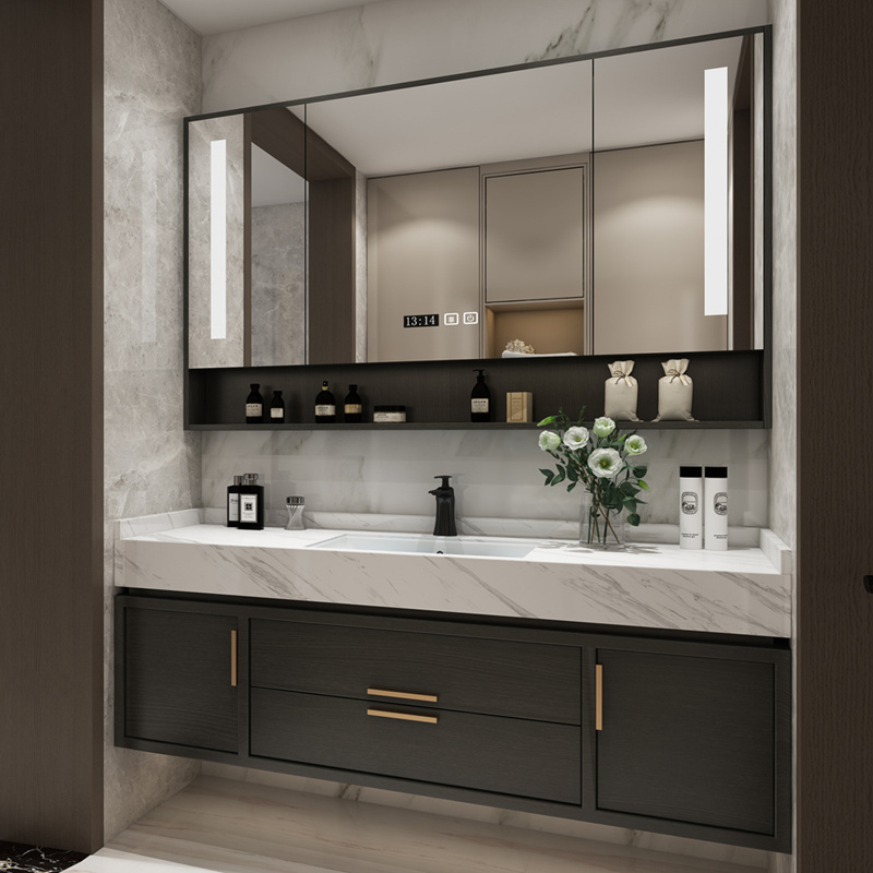 智能吊柜组合双盆现代简约定制卫生间洗脸盆大理石洗漱台闪电客浴室柜