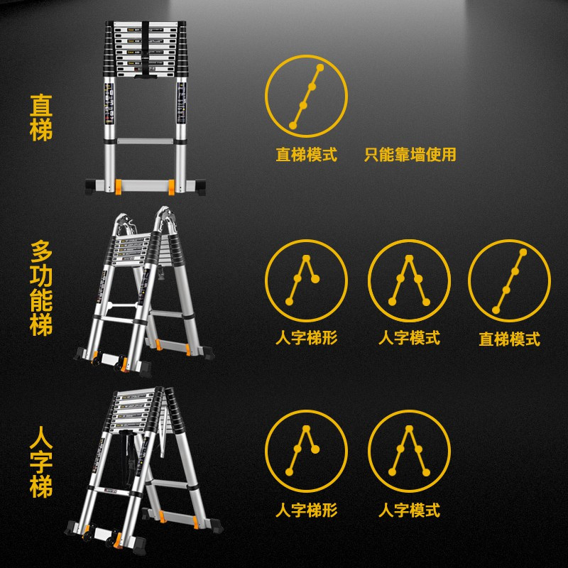 铝合金伸缩梯加厚直梯单侧单面梯折叠一字升降工程梯便携家用梯子 三维工匠 加强款德标】直梯5.1米