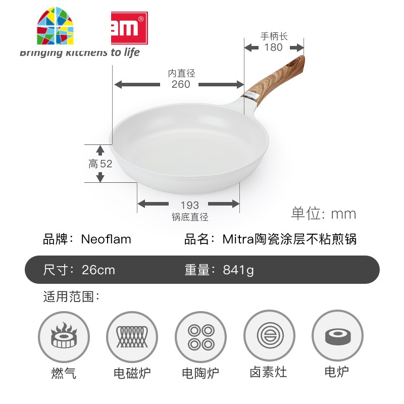 陶瓷涂层日式不粘锅平底锅煎饼煎蛋锅家用燃气灶牛排煎锅 FENGHOU 28CM(白色)预售