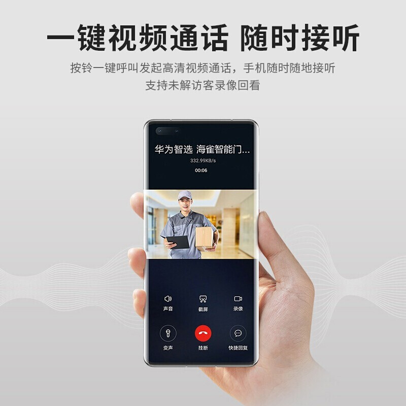 华为智选海雀铃Pro家用无线远程手机控WiFi电子猫眼可视铃二合一对讲监控防像头 白色