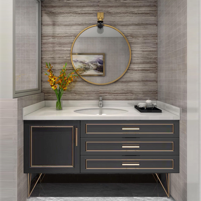 北欧浴室柜组合双盆实木卫浴柜定做大理石洗漱台简约卫生间落地柜闪电