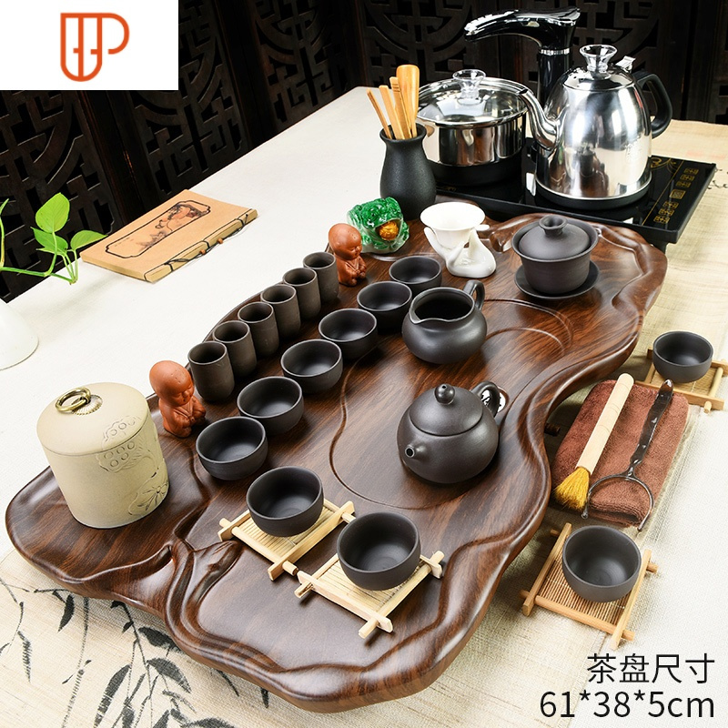 家用全自动紫砂功夫茶具套装客厅泡茶简约实木茶盘茶台茶杯 国泰家和 7新莲花紫砂茶具全自动黑21JPZL