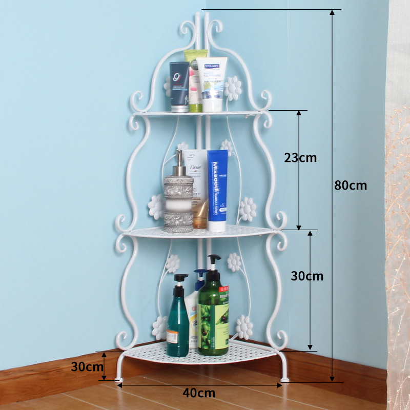 浴室置物架铁艺落地卫生间沐浴露收纳卫浴三角置物架 三维工匠 三层白色