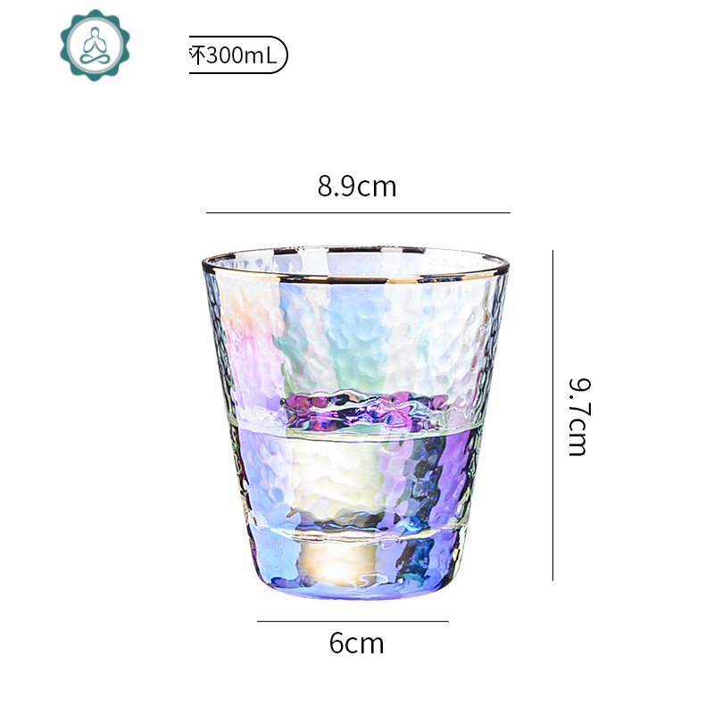 大容量玻璃杯子透明描金边啤酒杯ins风北欧创意网红日式家用 封后 炫彩锤纹杯（280ml）金边