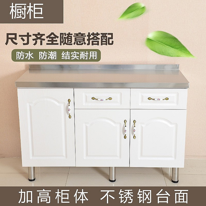 简易橱柜灶台柜洗菜洗碗水盆闪电客厨房柜不锈钢台面碗筷柜组装经济型 长80cm左水盆双门 单门_844