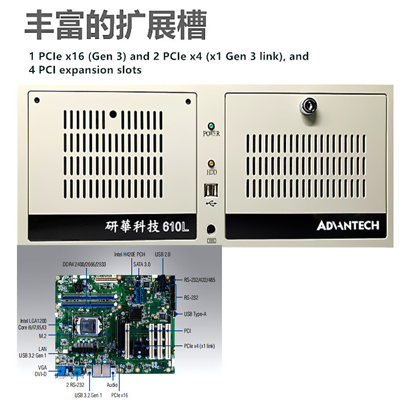 研华工控机IPC-610L+AIMB-707VG板卡配置(i5- 10500- 16GB -1TB固态)