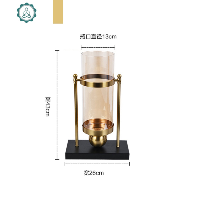 美式轻奢花瓶摆件家用客厅卧室电视柜餐桌干花玻璃插花瓶软装饰品 封后 12支黄玫瑰大号不蓄水_744