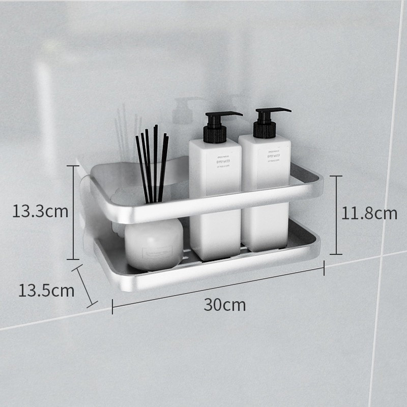 免打孔卫生间置物架太空铝浴室墙上收纳架厕所洗手洗漱台厨房壁挂 三维工匠 免钉置物架-雅典黑