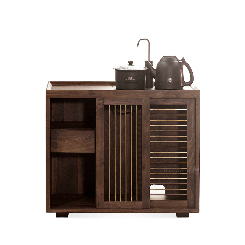 茶水柜实木茶台茶桌黑胡桃木客厅简约烧水柜新中式置物架沙发边柜定制