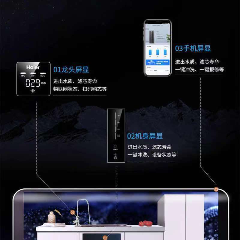 海尔 (Haier) 净水器600G大通量纯净双出水纯水机 RO反渗透智能自冲洗直饮机HRO6H01-3(U1)