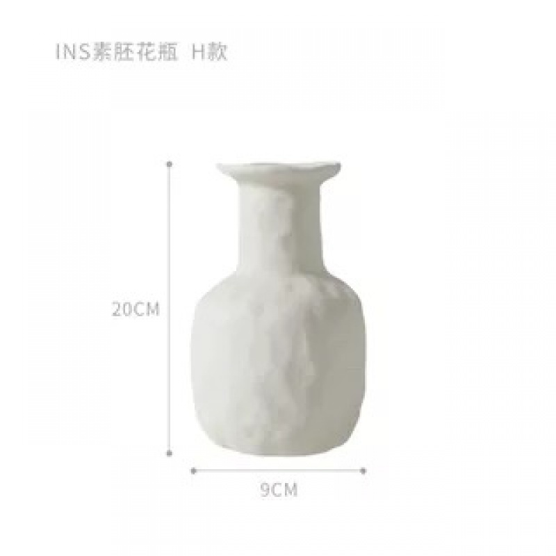 SaltLiving 白色素烧北欧ins创意陶瓷花瓶简约摆件装饰品收纳袋 三维工匠 A款