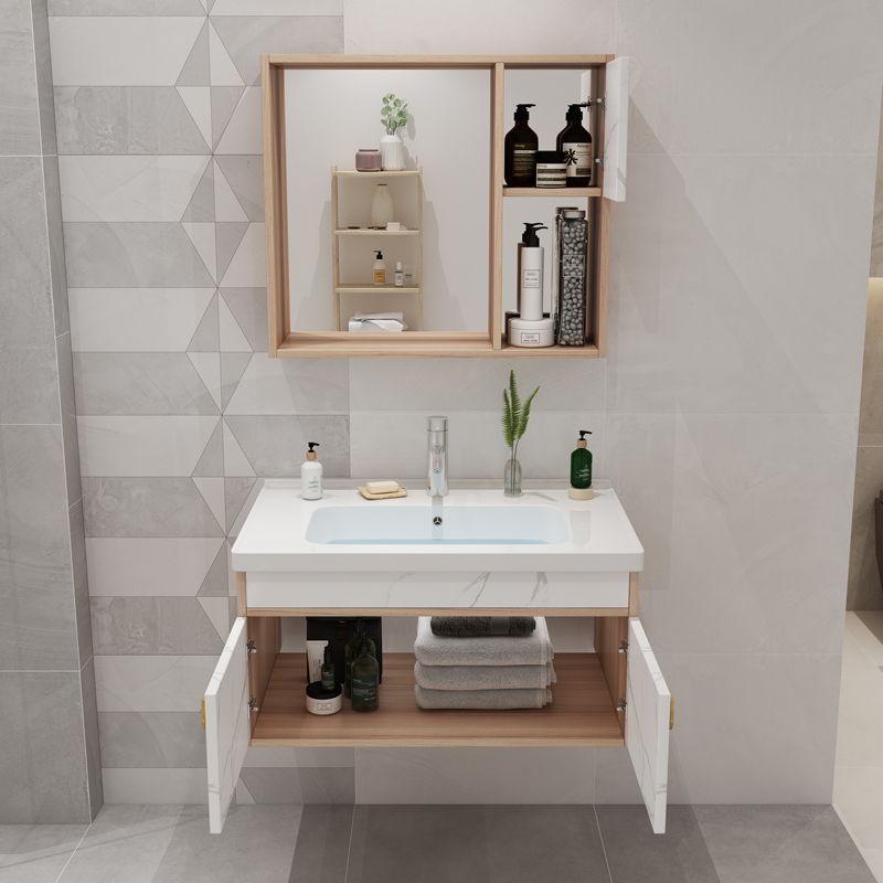 现代轻奢实木浴室柜闪电客组合防水挂墙式镜柜洗手脸盆洗漱台小户型