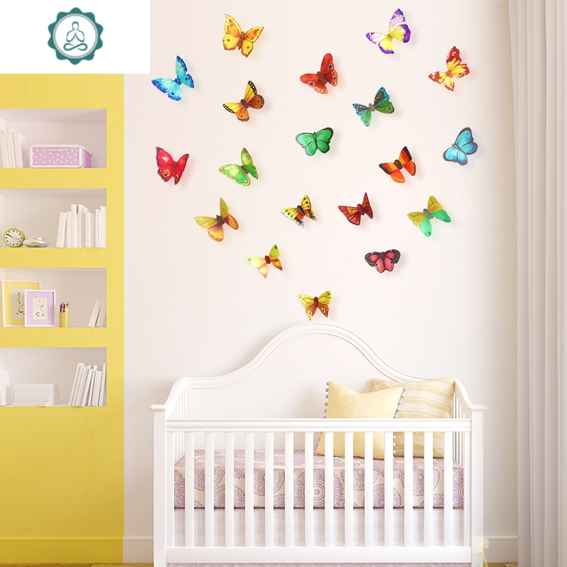 3d立体墙贴卧室床头温馨浪漫墙面上布置贴画创意仿真蝴蝶装饰贴纸 封