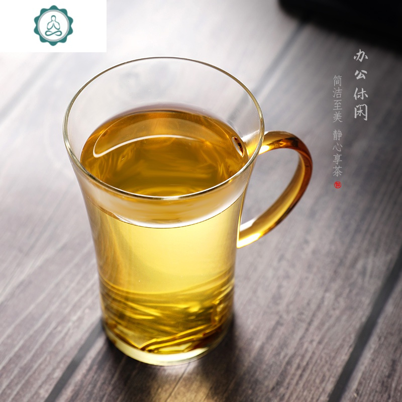 玻璃杯子家用绿茶泡茶杯啤酒牛奶杯花茶杯透明客厅办公带把喝水杯 封后 白色