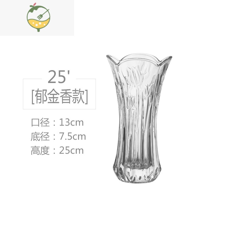 YICHENG花瓶 客厅插花摆件水培富贵竹百合落地花瓶欧式大号玻璃透明花器 25加厚郁金香 大