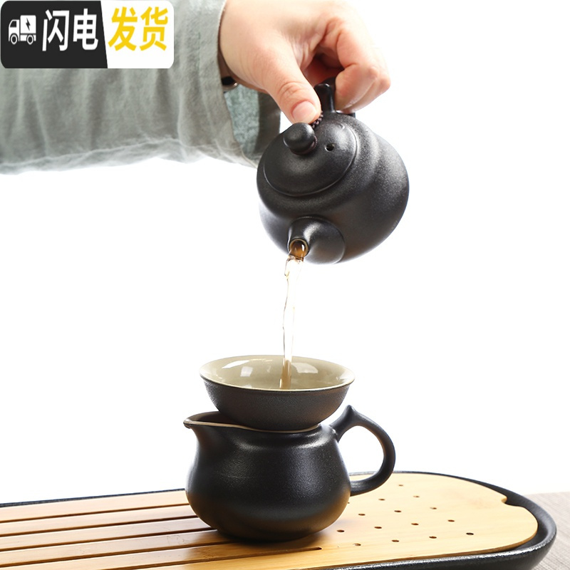 三维工匠 陶瓷功夫茶具禅风黑侧把壶黑陶茶壶黑釉小茶壶功夫茶壶 正德壶