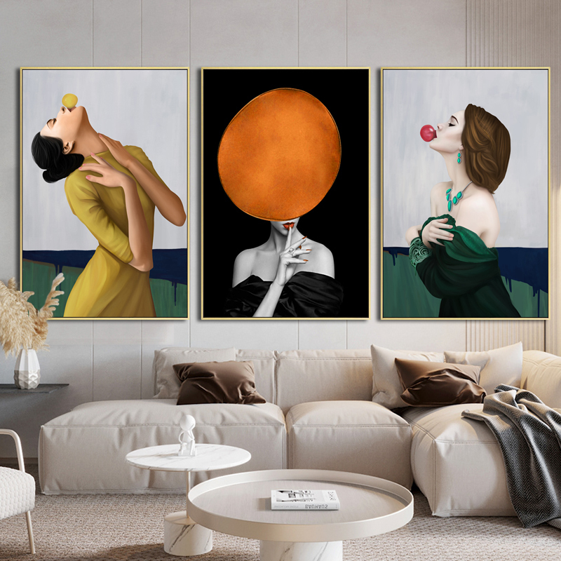 画装饰客厅人物艺术装饰画吹泡ciaa泡时尚美女挂画玄关酒吧服装店壁画