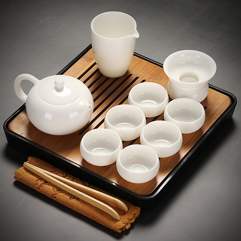 白瓷功夫茶具小套装日式纳丽雅家用简约办公泡茶壶盖碗茶杯陶瓷整套