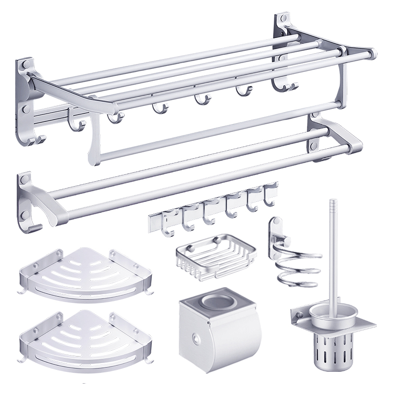毛巾架太空铝浴巾架卫生间闪电客免打孔浴室置物架卫浴五金挂件套装壁挂 升级款四件套B