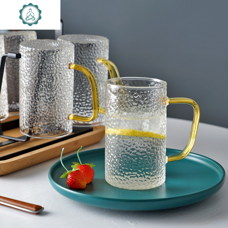 玻璃杯家用创意个性潮流水杯套装客厅6只装喝水茶杯耐热杯子带把 封后