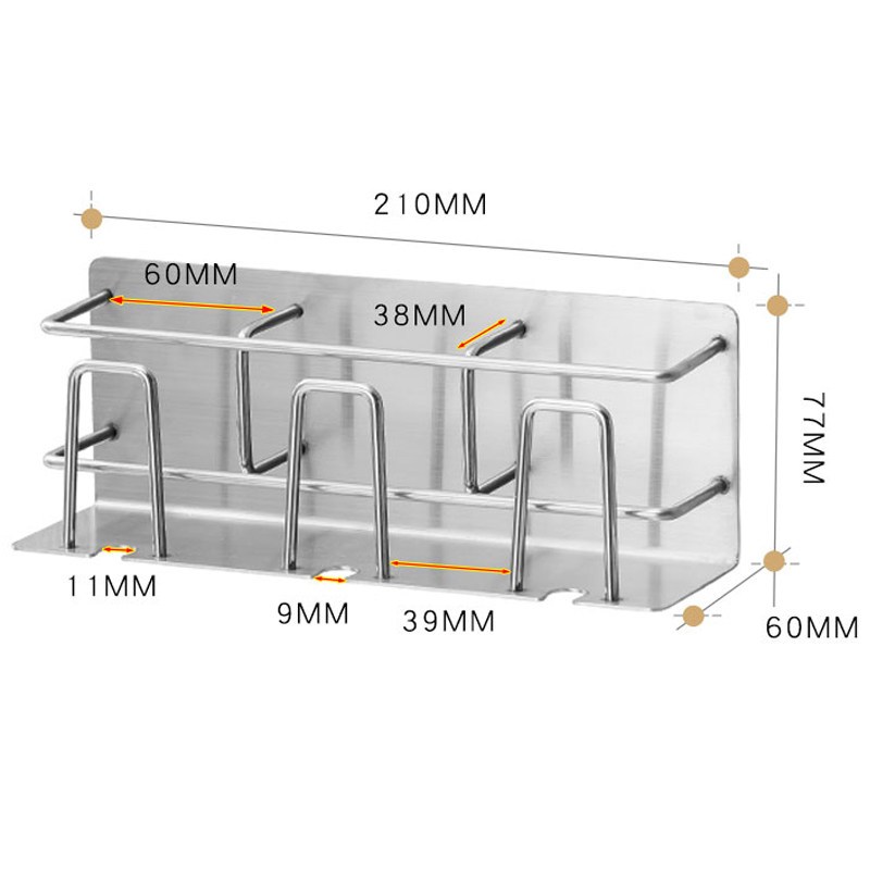 304不锈钢牙刷置物架 免打孔壁挂式刷牙杯套装电动放卫生间漱口杯 三维工匠 1个装（三口之家牙刷架）送3个漱口杯