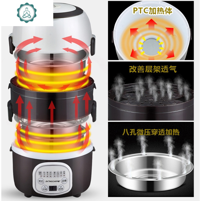 饭盒可插电保温多功能便携式带饭煮饭加热上班族学生蒸自动电热 封后 粉色【双层电脑版】