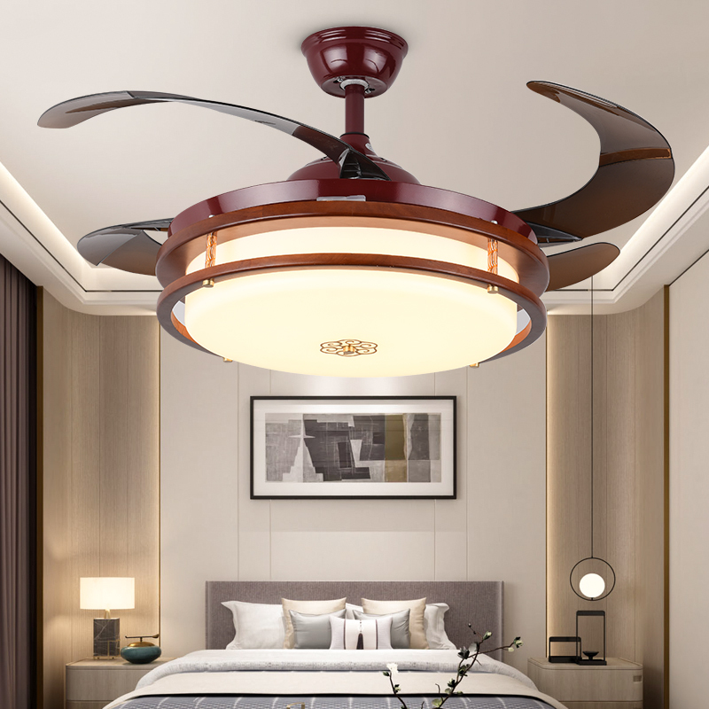 中式吊扇灯隐形风扇灯复古电风扇吊灯一体餐厅客厅带灯吊扇家用 kl