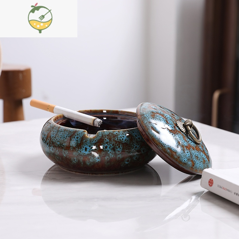 yicheng陶瓷个性带盖子大烟灰缸家用防风客厅时尚潮流中式简约烟灰缸