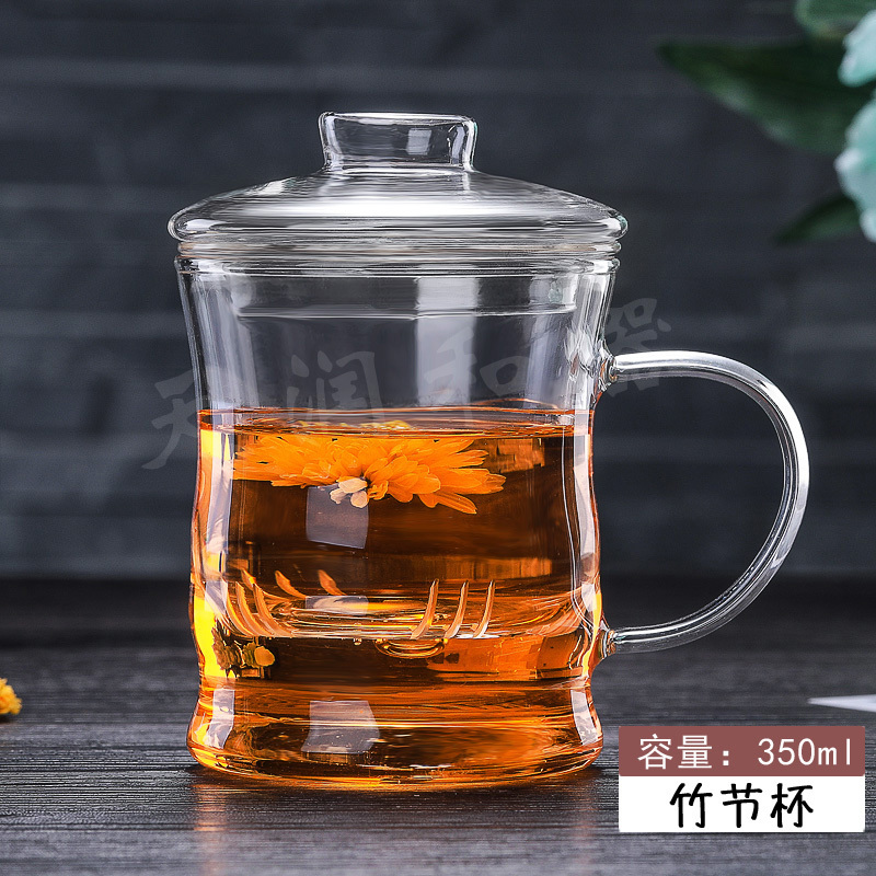 耐热加厚玻璃杯花茶杯泡茶杯过滤内胆办公杯家用水杯 三维工匠 加厚竹节杯350ml三件杯_87