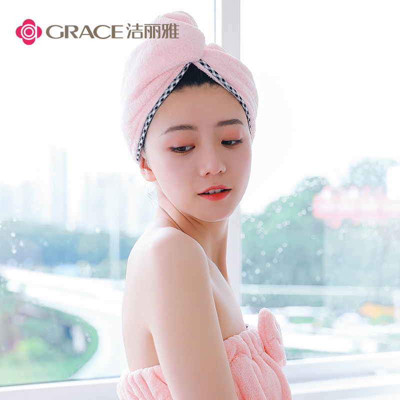 洁丽雅(grace)干发帽 加厚柔软强吸水速干擦头包头巾 夏季干发毛巾 w0256浅紫（两条装）