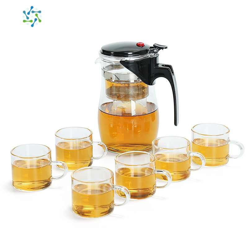 飘逸杯带滤网泡茶壶玻璃功夫茶具套装家用花红茶泡茶器茶杯 三维工匠 650ml直身壶罗汉杯套装