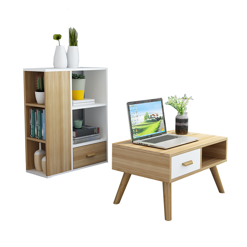 飘窗柜储物柜榻榻米闪电客小桌子窗台落地小书架收纳柜家用组合书桌书柜 单桌双抽（白+浅）60*40*35_249