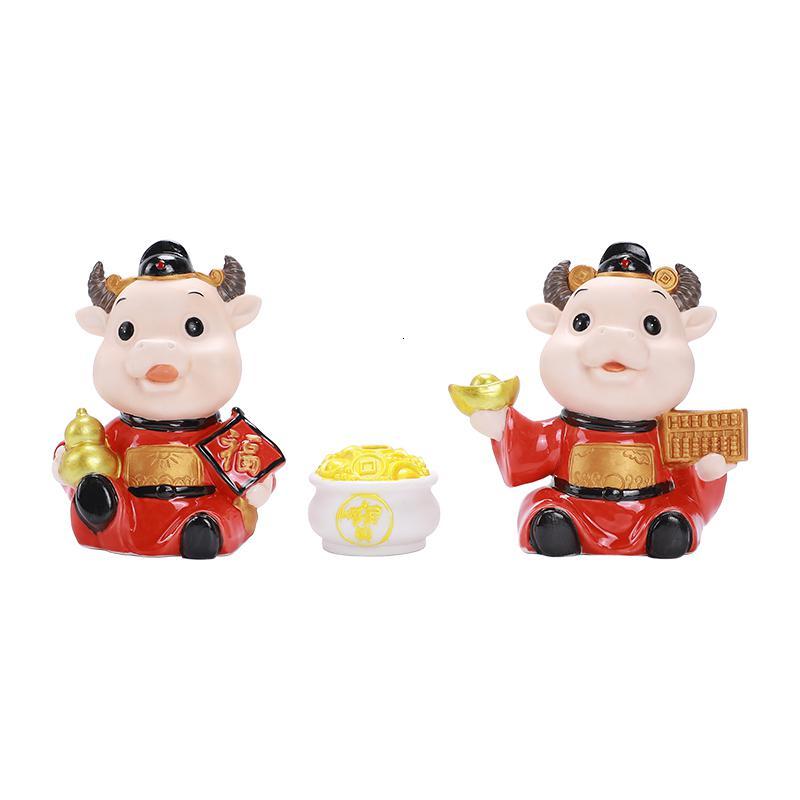 可爱牛陶瓷桌面摆件中式茶盘小摆设个性创意车载车饰汽车装饰收纳袋