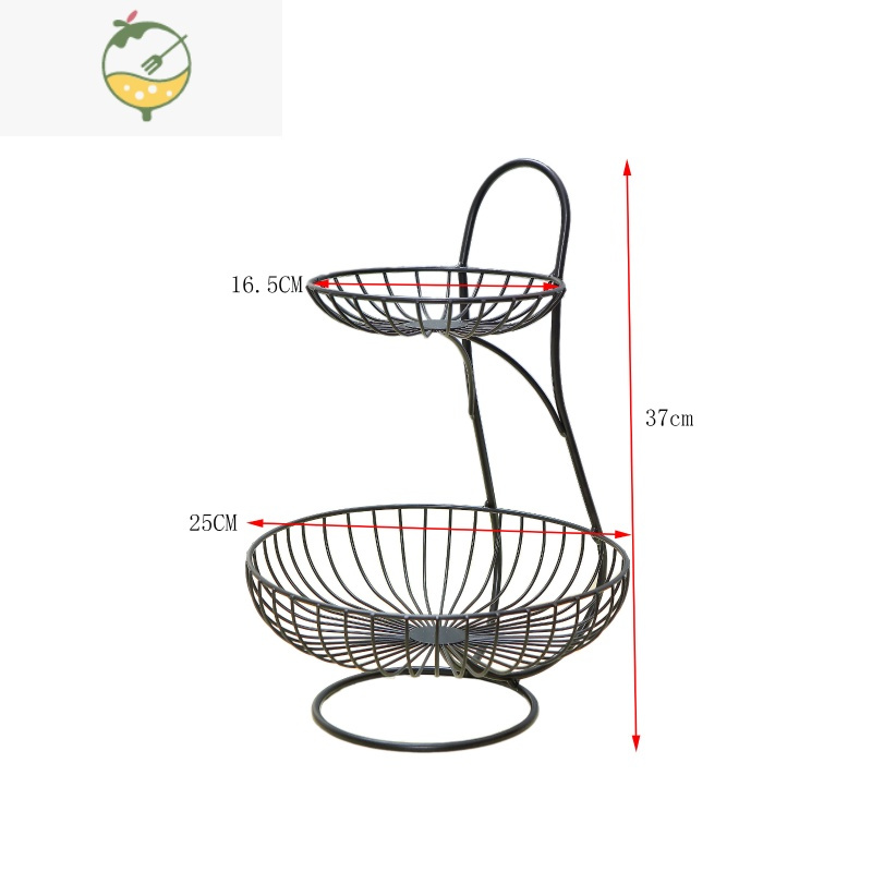 YICHENG北欧水果盘客厅家用三层现代创意多层水果架小精致果篮多功能果盆 黑色两层靠背款（圆盘）